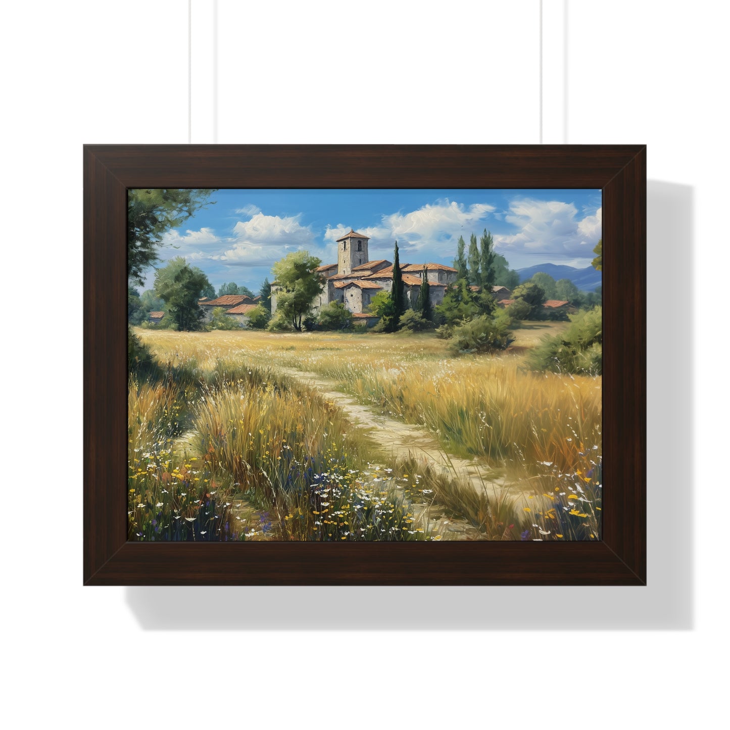 Rustic Countryside Landscape Wall Art - Framed Print for Farmhouse & Living Room
