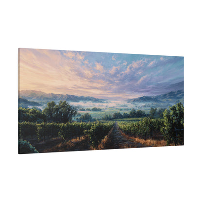 Sunrise Vineyard Matte Canvas Print — Stretched Panoramic Wall Art