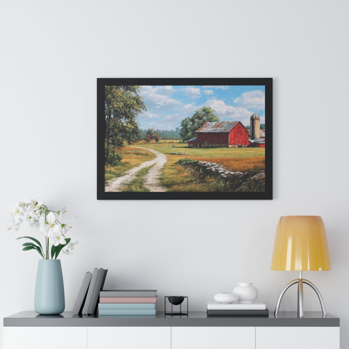 Rustic Red Barn Landscape - Framed Print