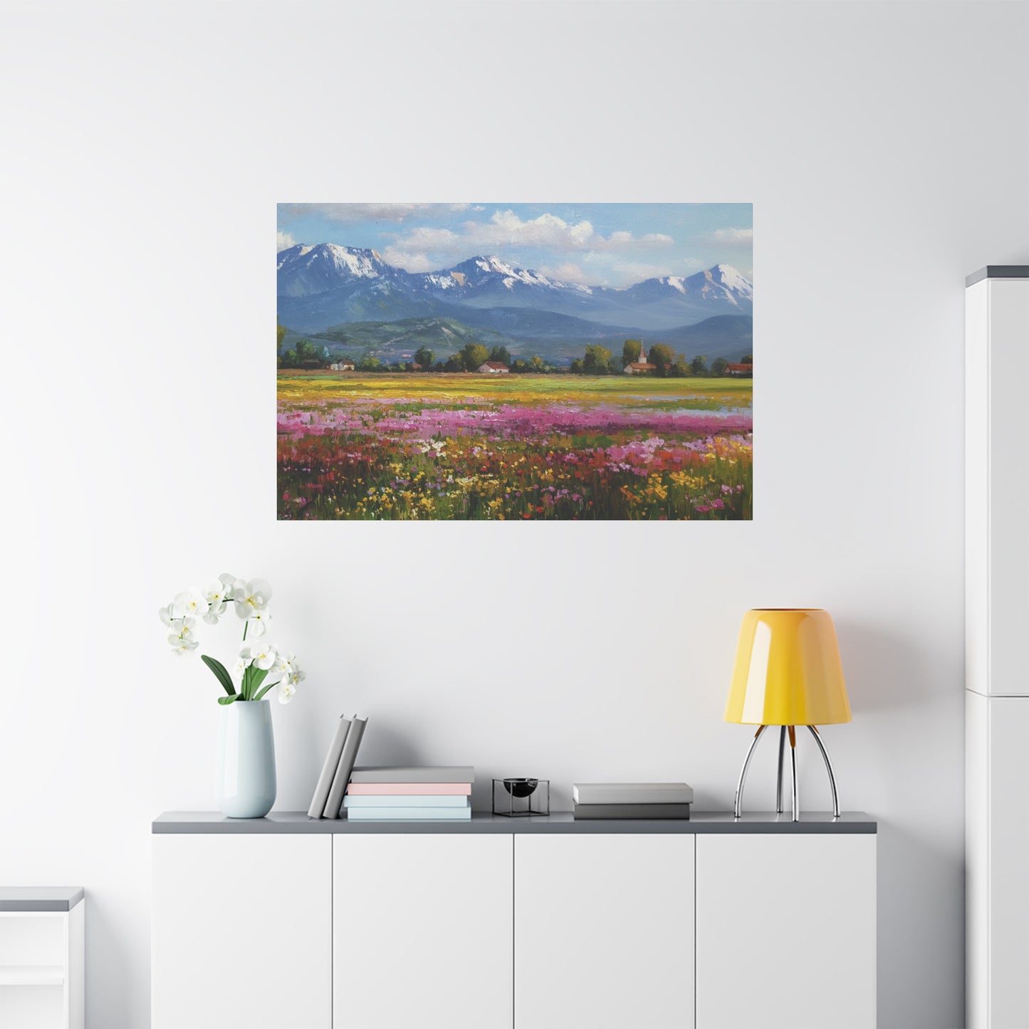 Canvas Print - Impressionist Mountain Landscape with Flowers