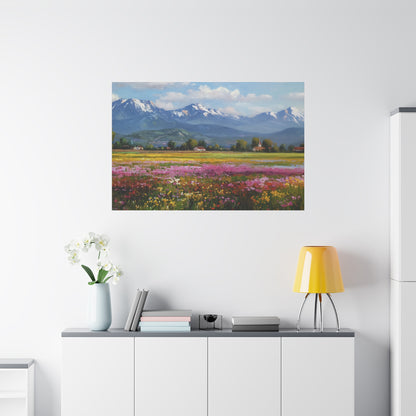 Canvas Print - Impressionist Mountain Landscape with Flowers