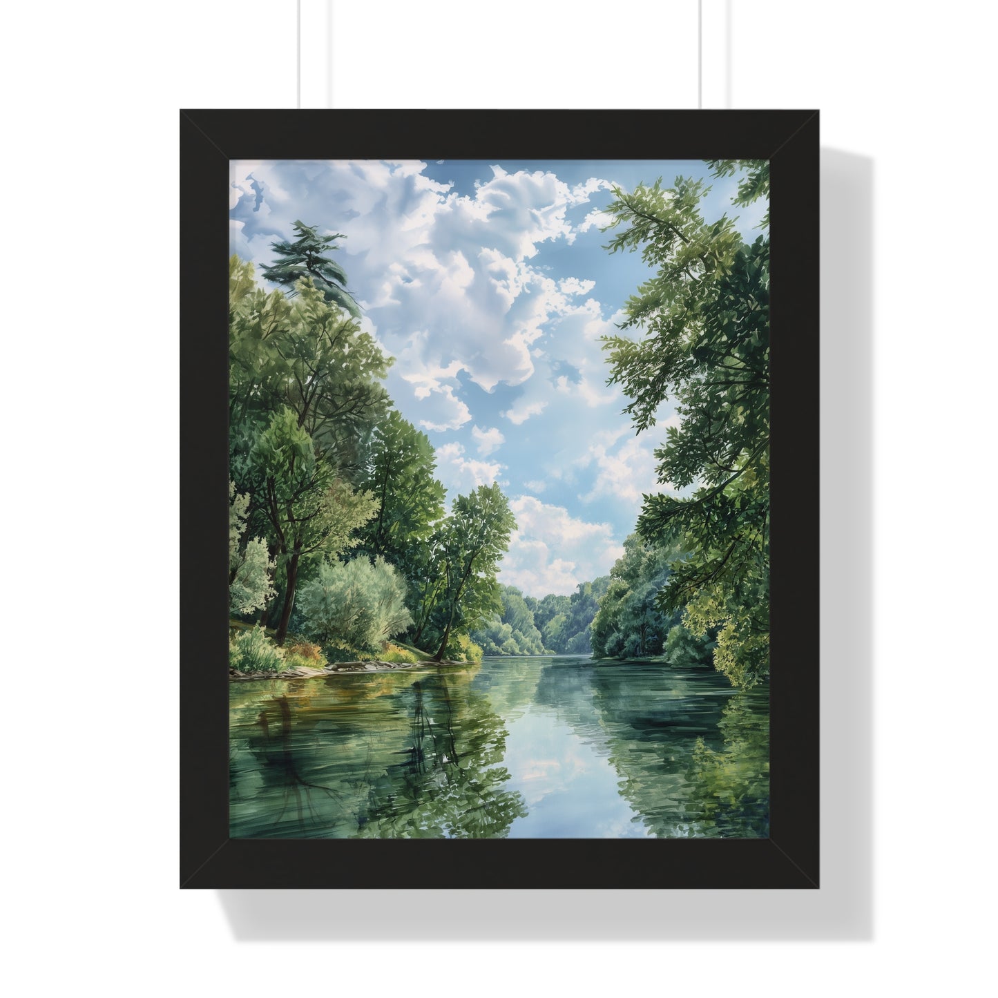 Serene River Landscape Wall - Framed Vertical Print