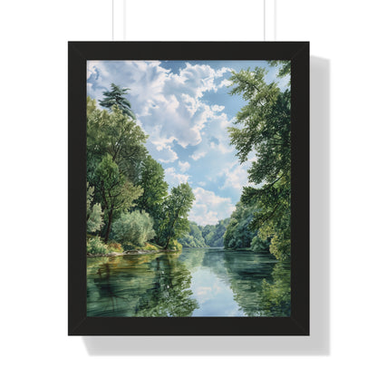 Serene River Landscape Wall - Framed Vertical Print