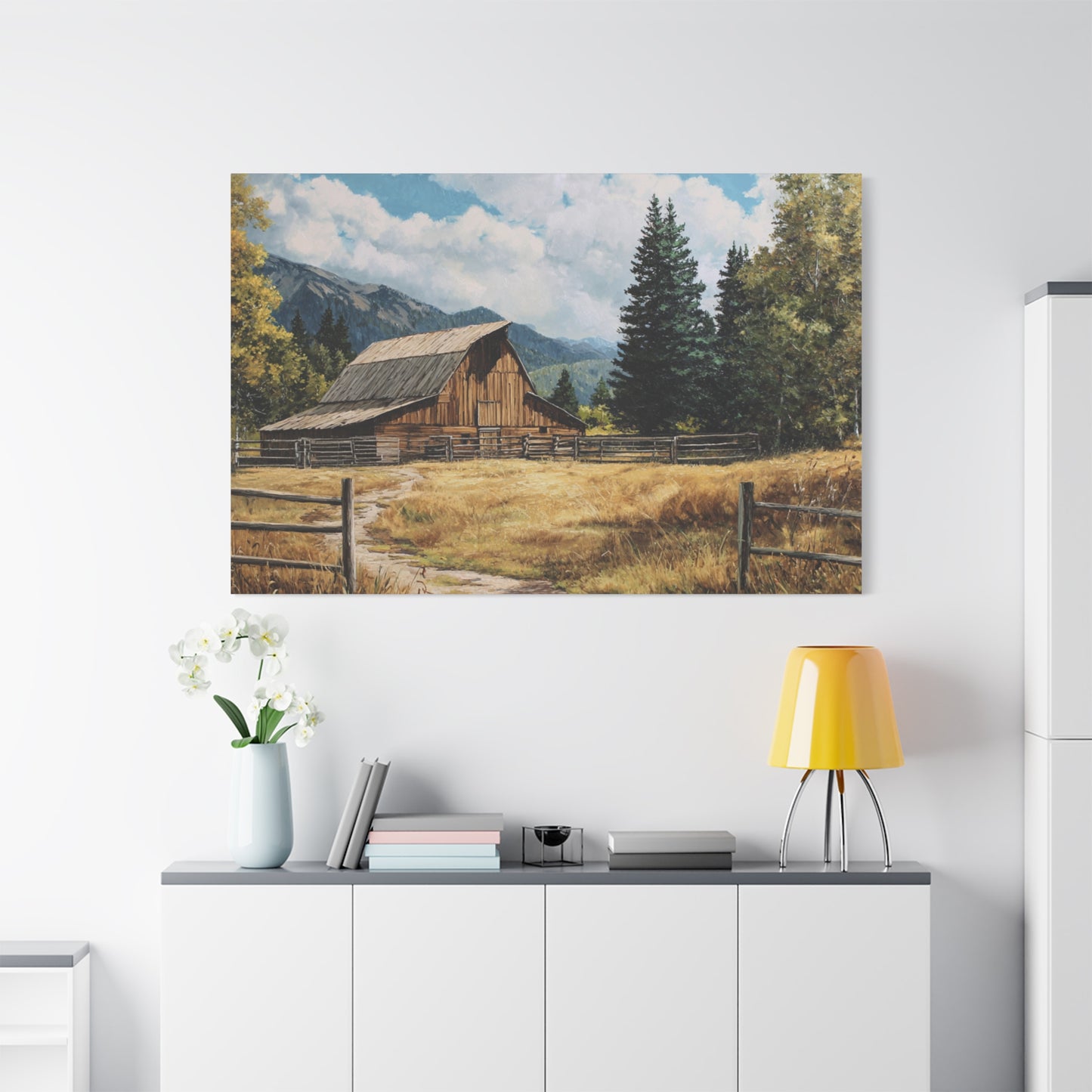 Rustic Barn Canvas Wall Art — Country Landscape Matte Stretched Print