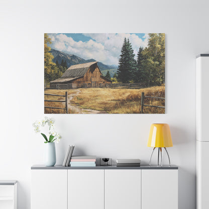 Rustic Barn Canvas Wall Art — Country Landscape Matte Stretched Print