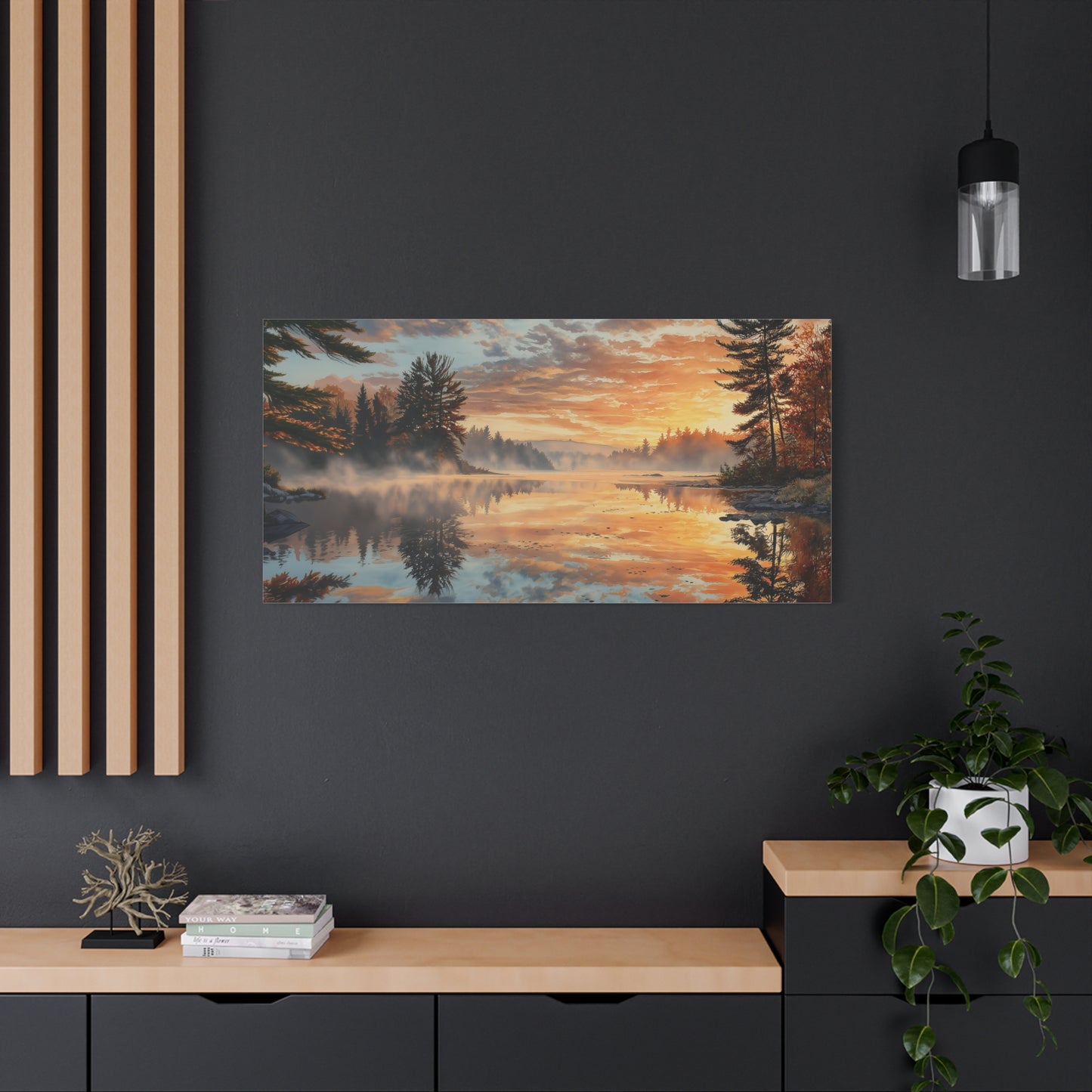 Autumn Lakeside Sunrise Canvas — Matte Stretched Wall Art