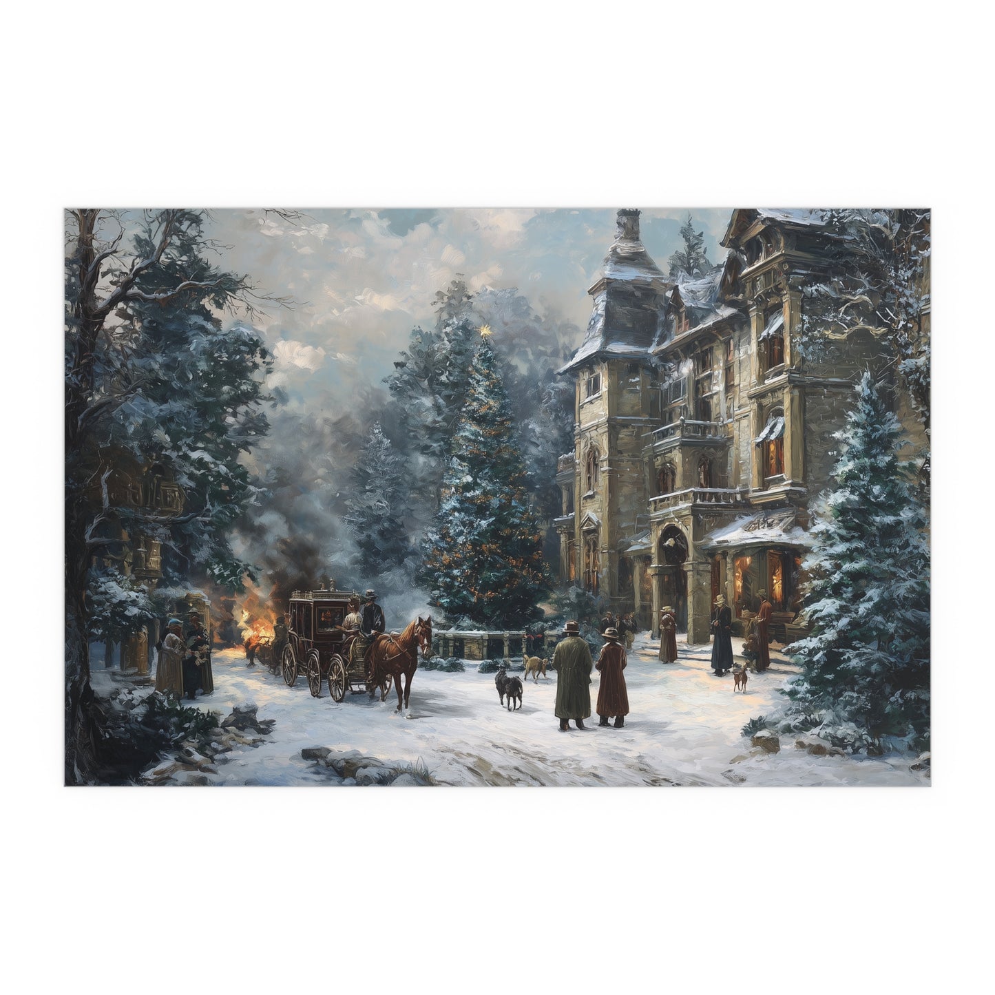 Victorian Winter Street Silk Paper Print — Indoor & Outdoor Decorative Print