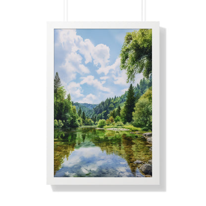 Serene Mountain Lake Landscape Wall Art -Framed Vertical Print