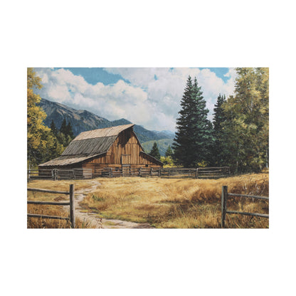 Rustic Barn Canvas Wall Art — Country Landscape Matte Stretched Print