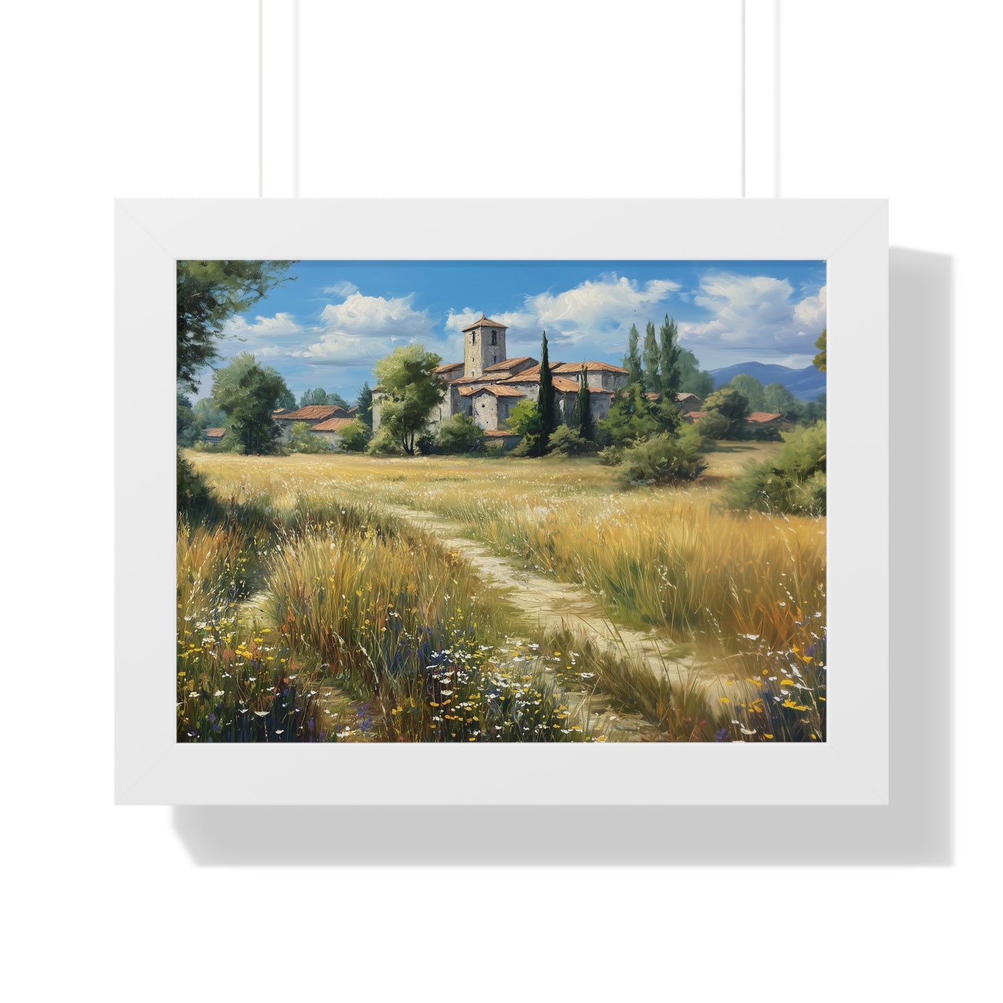 Rustic Countryside Landscape Wall Art - Framed Print for Farmhouse & Living Room