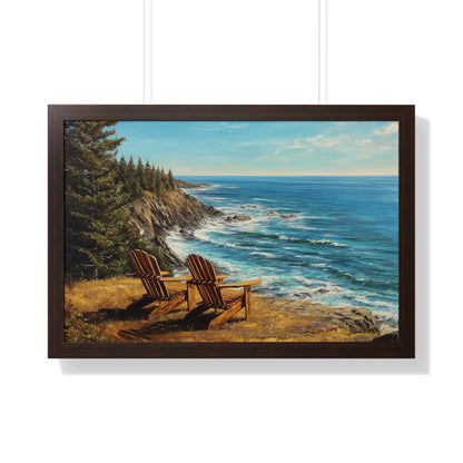 Coastal Clifftop Adirondack Chairs Framed Print — Beach Landscape Wall Art