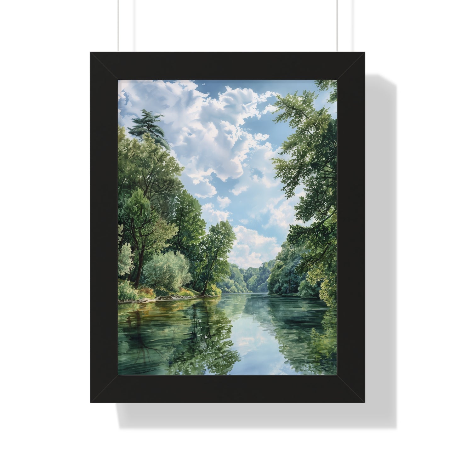 Serene River Landscape Wall - Framed Vertical Print