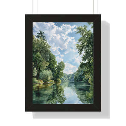 Serene River Landscape Wall - Framed Vertical Print