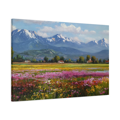 Canvas Print - Impressionist Mountain Landscape with Flowers
