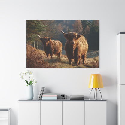 Highland Cattle Matte Canvas Print — Rustic Farmhouse Wall Art