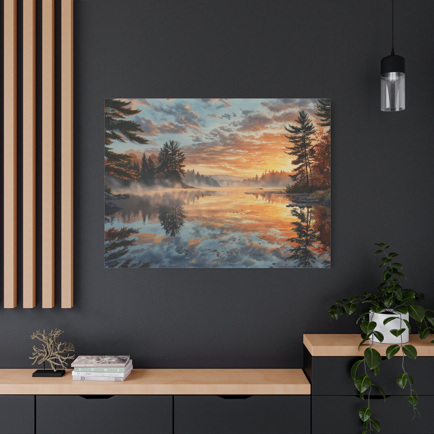 Autumn Lakeside Sunrise Canvas — Matte Stretched Wall Art