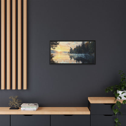 Sunrise Lake Framed Canvas Print — Forest Reflection Wall Art