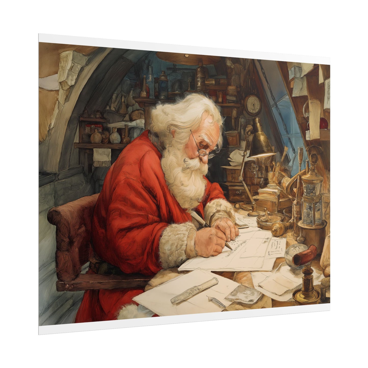 Rolled Poster - Santa Workshop Whimsical Holiday Decor