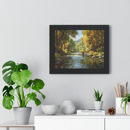 River Fly Fishing Art Print for Cabin & Living Room - Framed Landscape Print