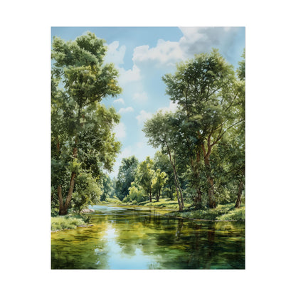 Forest River Landscape Print — Serene Nature Wall Art, Tranquil Greenery