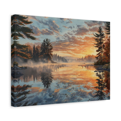Autumn Lakeside Sunrise Canvas — Matte Stretched Wall Art