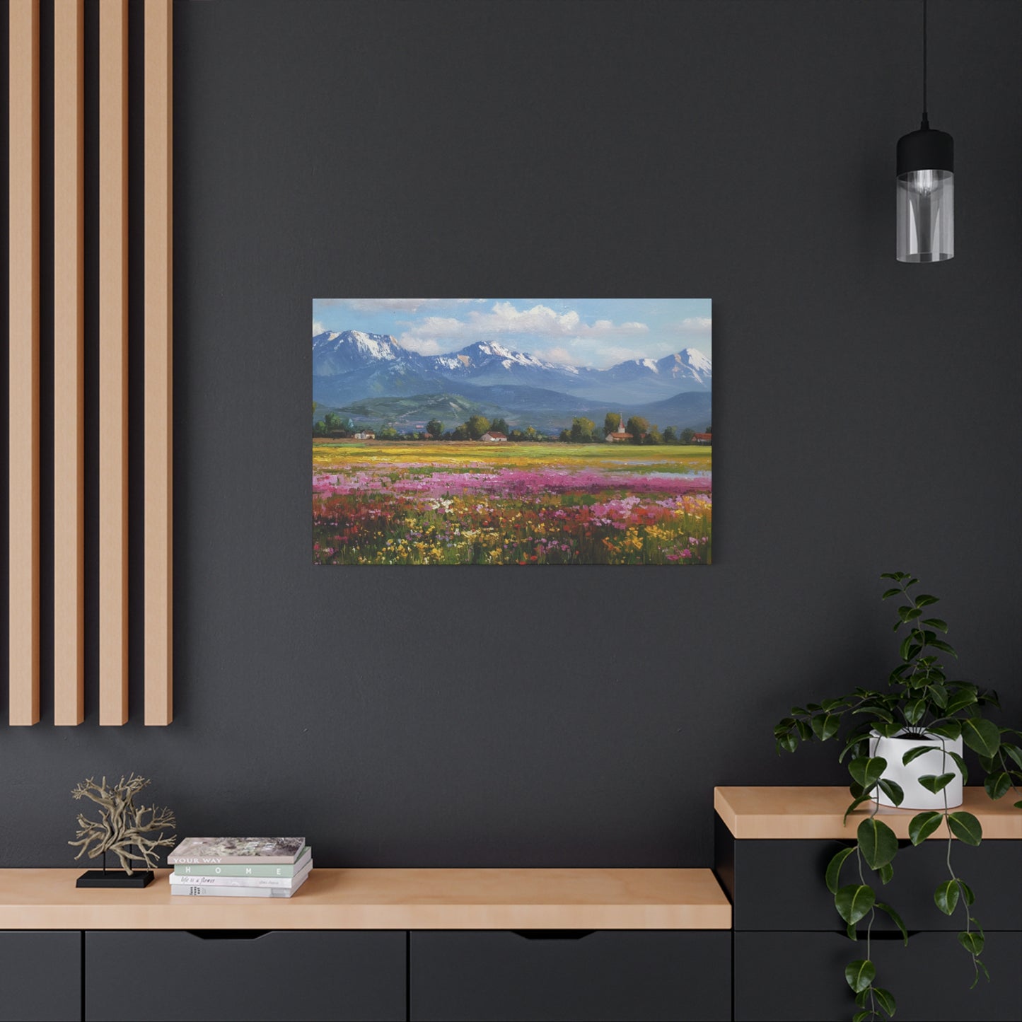 Canvas Print - Impressionist Mountain Landscape with Flowers