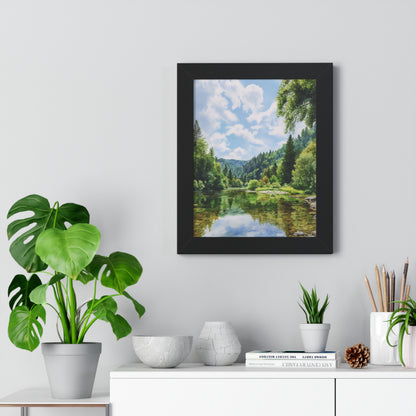 Serene Mountain Lake Landscape Wall Art -Framed Vertical Print