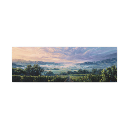 Sunrise Vineyard Matte Canvas Print — Stretched Panoramic Wall Art