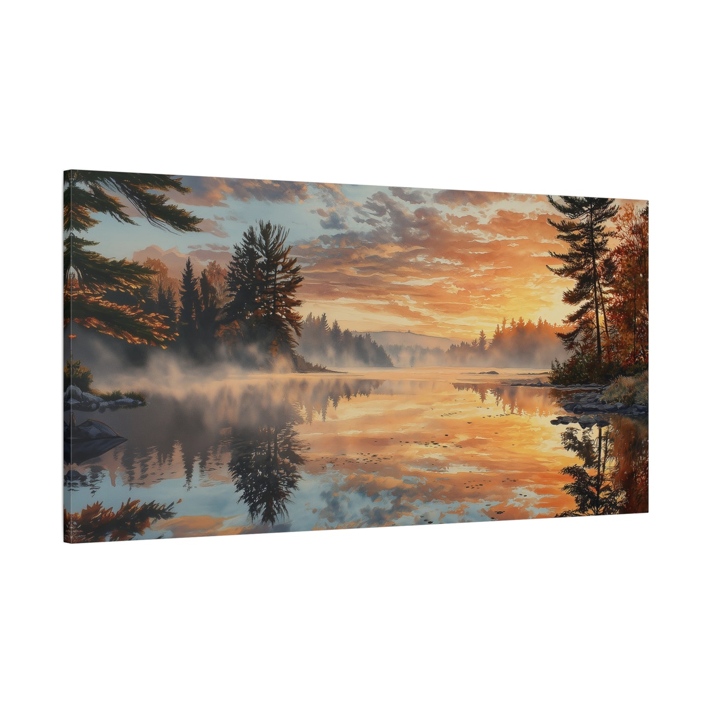 Autumn Lakeside Sunrise Canvas — Matte Stretched Wall Art