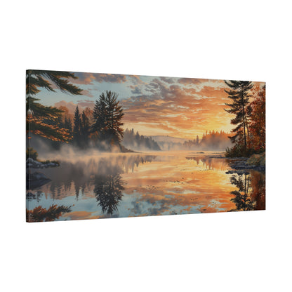 Autumn Lakeside Sunrise Canvas — Matte Stretched Wall Art