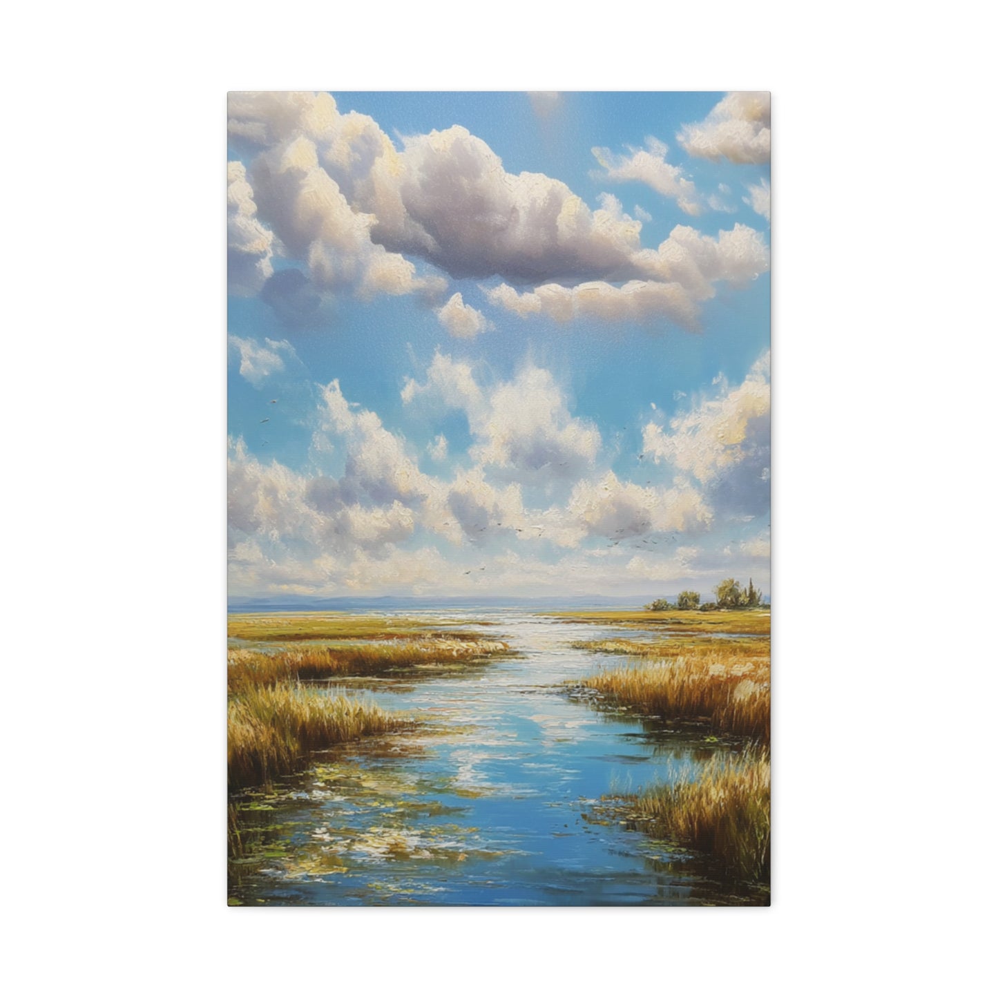 Coastal Marsh Landscape Canvas Print — Serene Vertical Seascape Wall Art