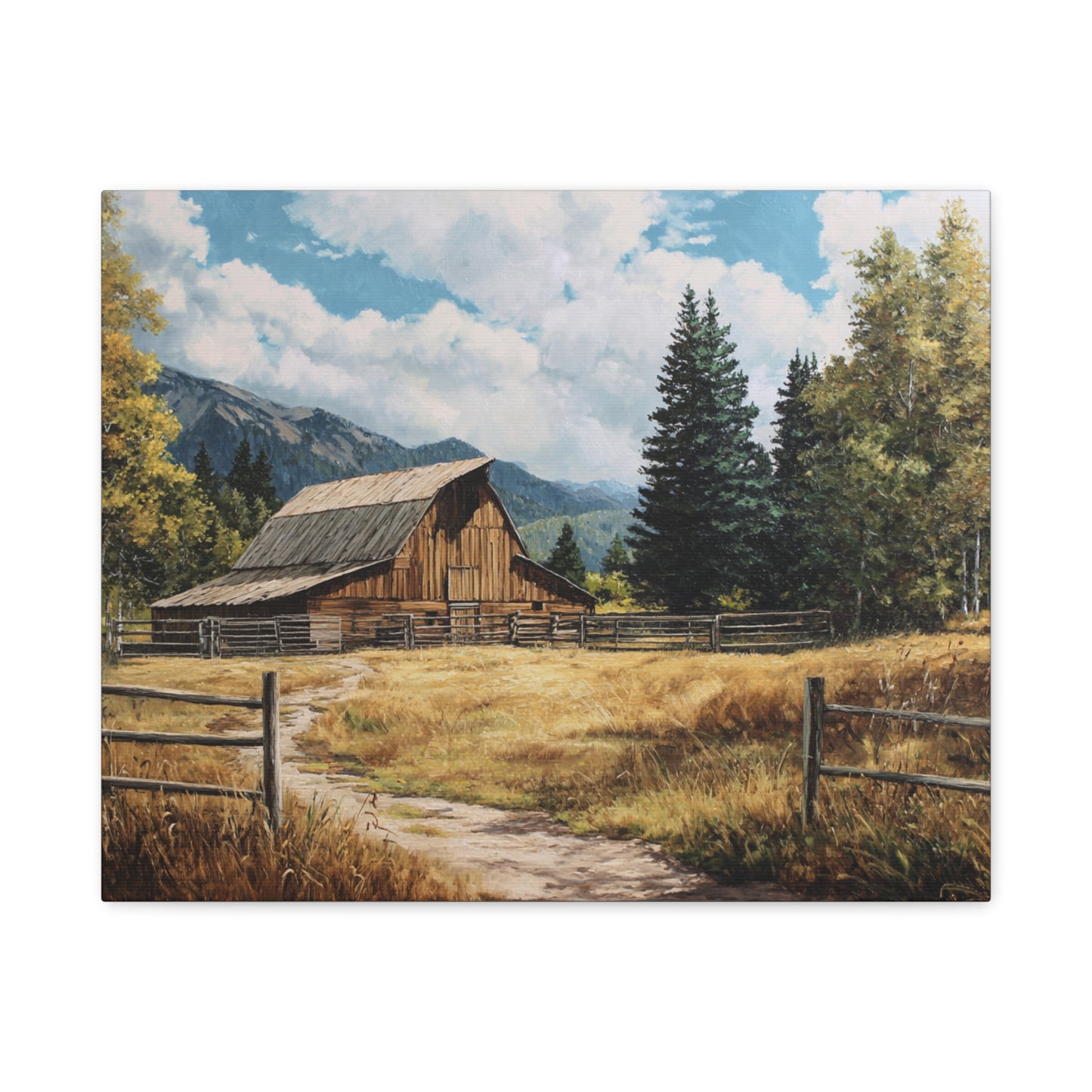 Rustic Barn Canvas Wall Art — Country Landscape Matte Stretched Print