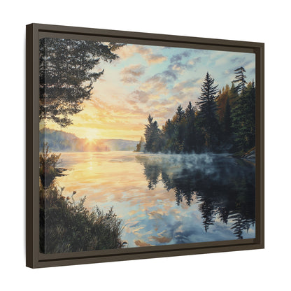 Sunrise Lake Framed Canvas Print — Forest Reflection Wall Art
