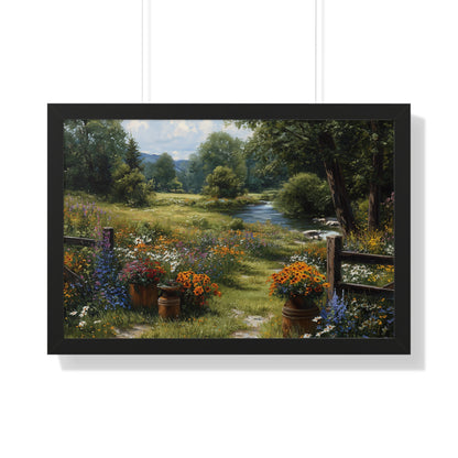 Serene Country Meadow Landscape Print - Framed Print