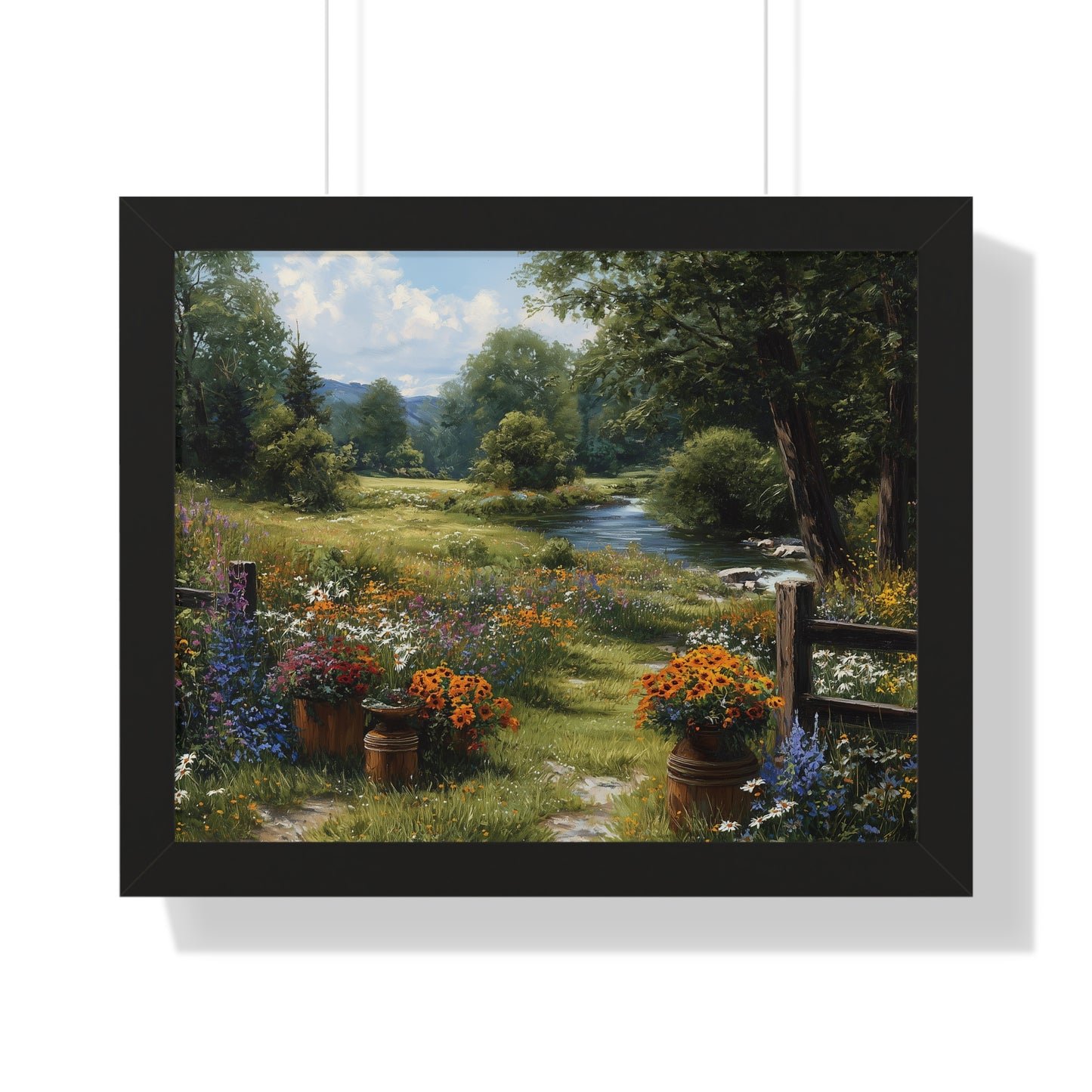 Serene Country Meadow Landscape Print - Framed Print