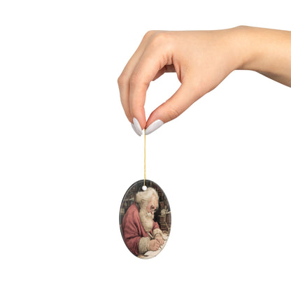 Santa Getting Ready for Christmas - Vintage Illustration Ceramic Christmas Ornament