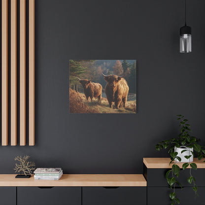 Highland Cattle Matte Canvas Print — Rustic Farmhouse Wall Art
