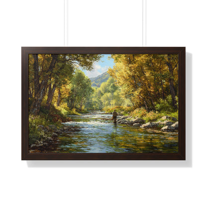 River Fly Fishing Art Print for Cabin & Living Room - Framed Landscape Print