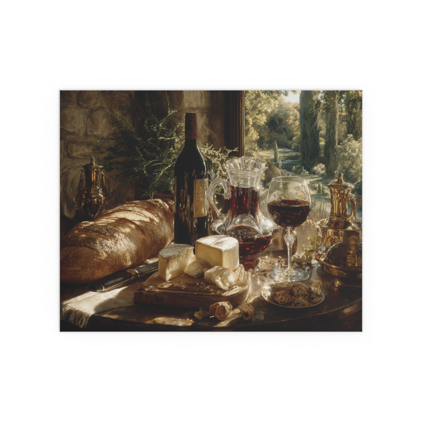 Vintage Still Life Bread Wine Cheese - Silk Paper Print