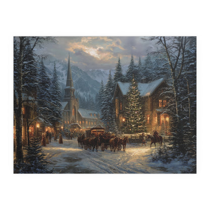 Christmas Village Winter Scene - Silk Paper Print