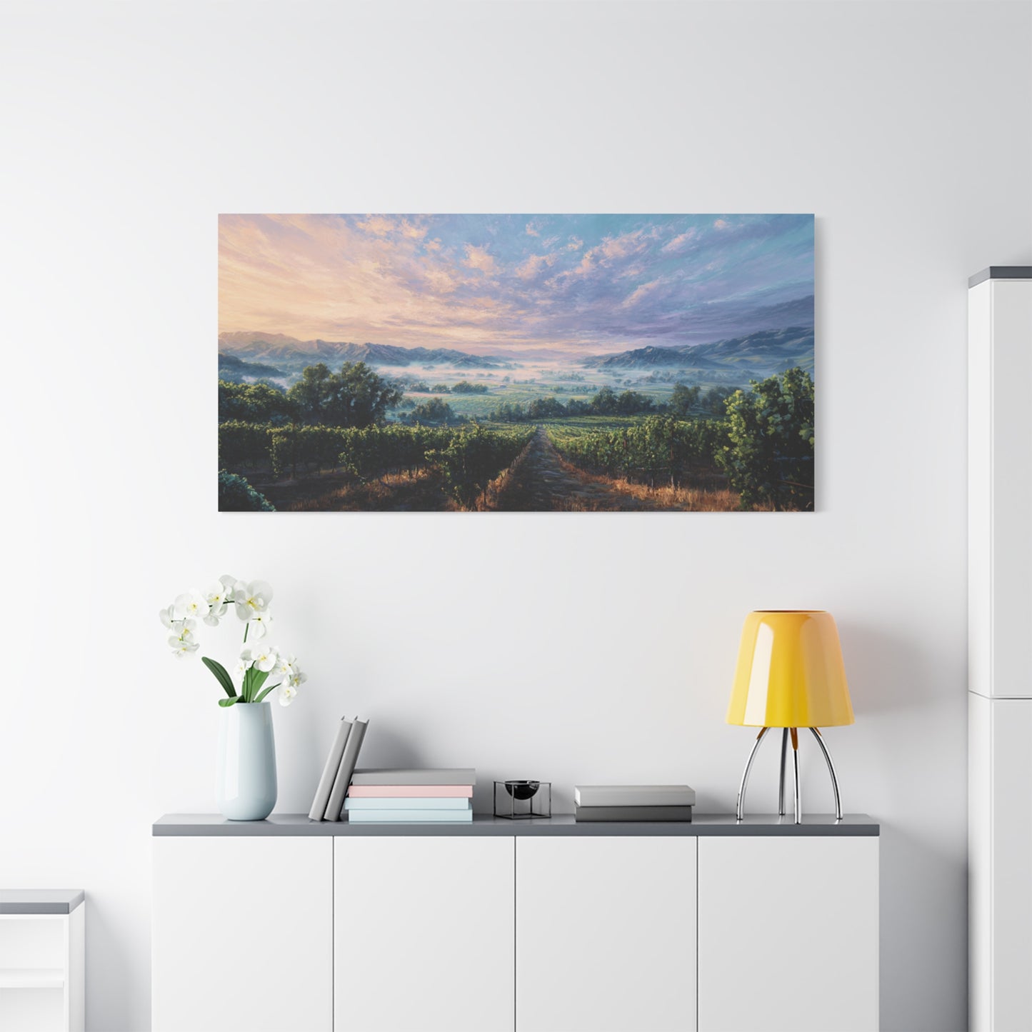 Sunrise Vineyard Matte Canvas Print — Stretched Panoramic Wall Art