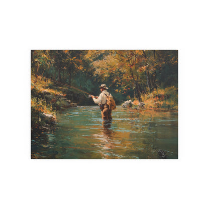 Vintage Fly Fisherman River Scene - Silk Paper Print