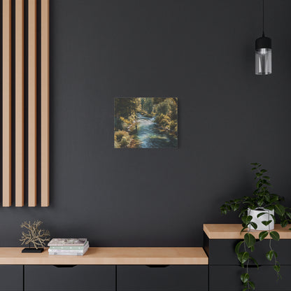 River Fishing Canvas Wall Art — Serene Forest Stream Matte Stretched Print