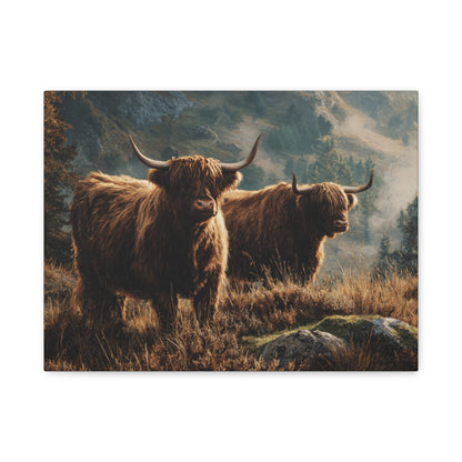 Highland Cow Canvas Print – Rustic Scottish Cattle Landscape Wall Art