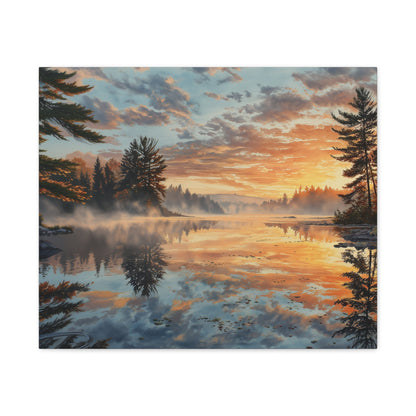 Autumn Lakeside Sunrise Canvas — Matte Stretched Wall Art