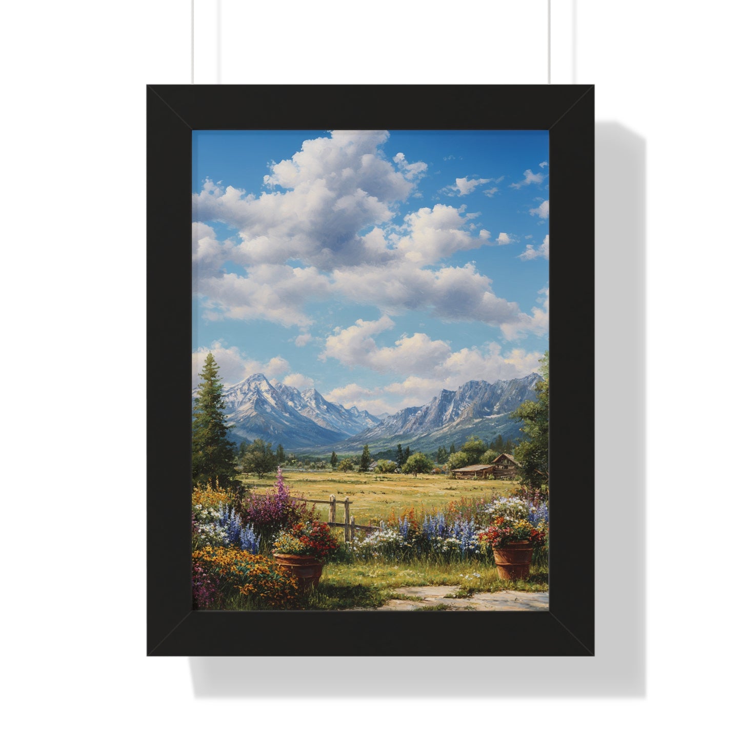 Mountain Meadow Landscape Vertical Print — Framed Wall Art