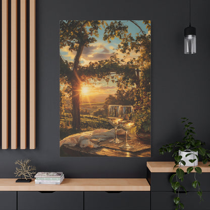 Sunset Vineyard Canvas Wall Art – Wineglass Landscape Matte Stretched Print