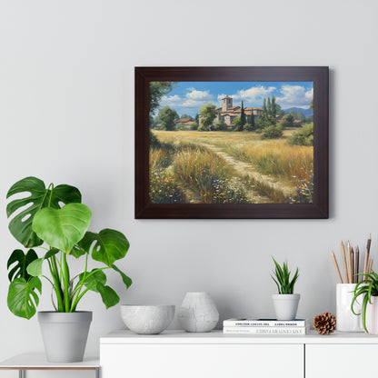 Rustic Countryside Landscape Wall Art - Framed Print for Farmhouse & Living Room