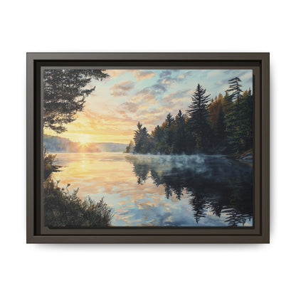 Sunrise Lake Framed Canvas Print — Forest Reflection Wall Art