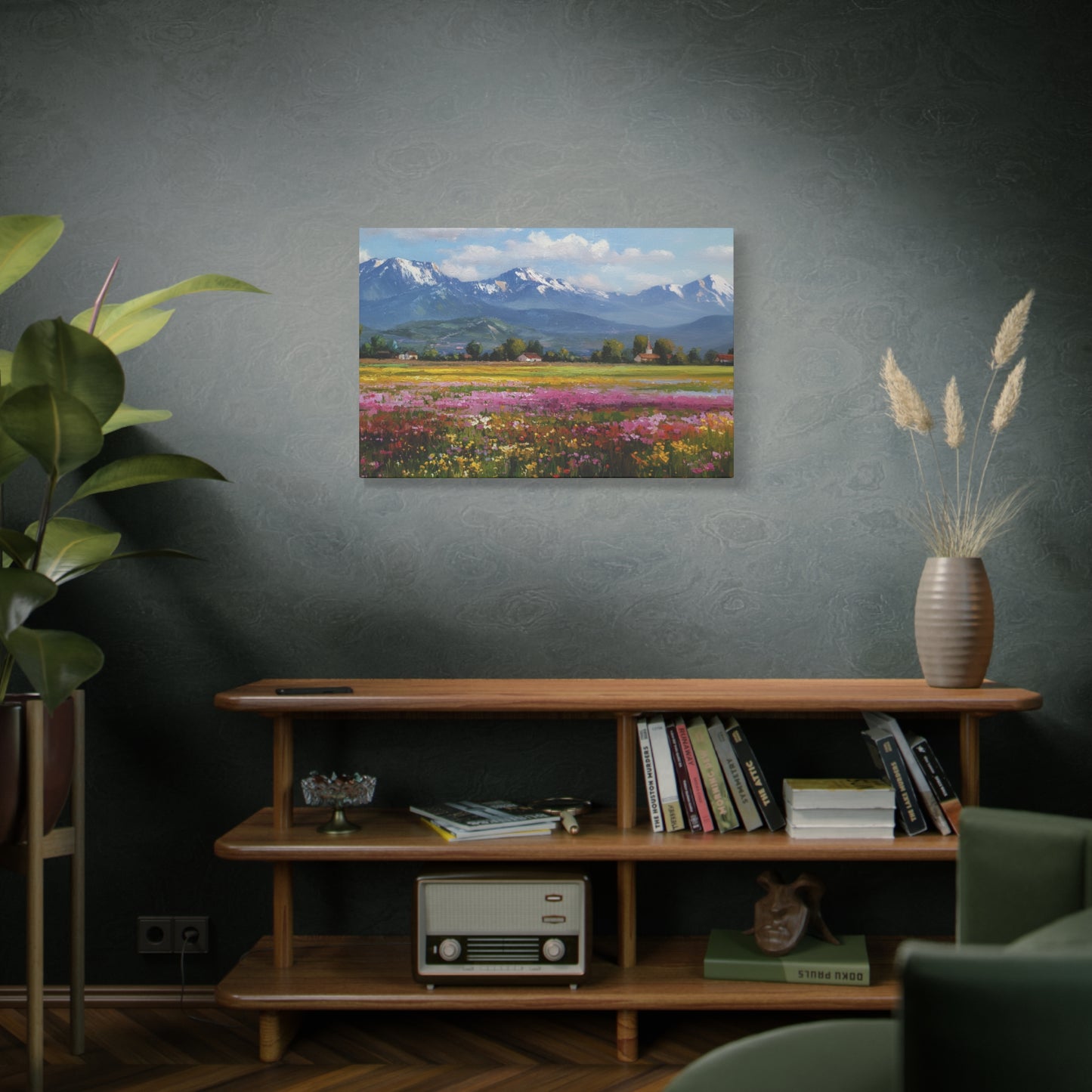 Canvas Print - Impressionist Mountain Landscape with Flowers